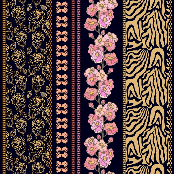 Conjunto de ricos bordes de encaje retro con motivos bohemios . — Vector de stock