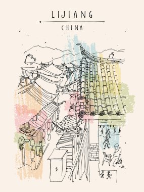 Lijiang Çin vintage seyahat kartpostal