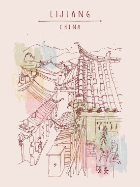 Lijiang Çin vintage seyahat kartpostal
