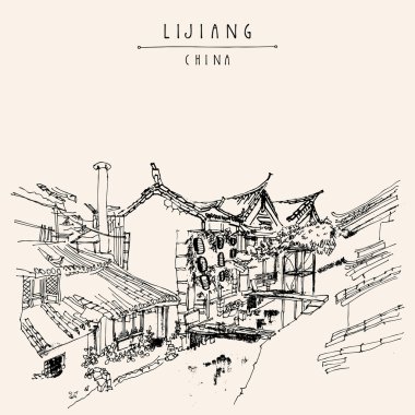 Lijiang Çin vintage seyahat kartpostal