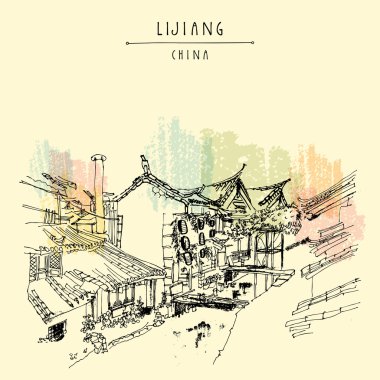 Lijiang Çin vintage seyahat kartpostal
