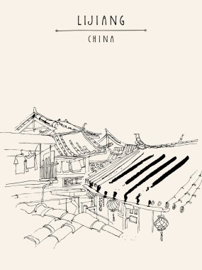 Lijiang Çin vintage seyahat kartpostal