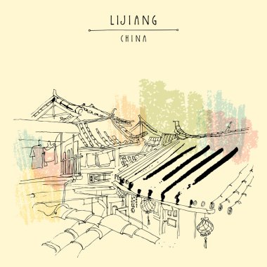 Lijiang Çin vintage seyahat kartpostal