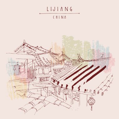 Lijiang Çin vintage seyahat kartpostal