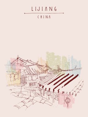 Lijiang Çin vintage seyahat kartpostal
