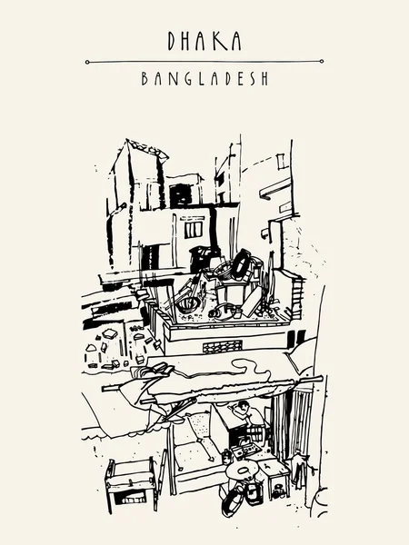 Σπίτια και την καθημερινή ζωή στην Ντάκα — Διανυσματικό Αρχείο
