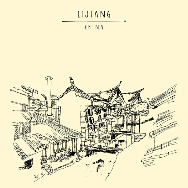 Cestovní pohlednice z Čínské starožitné Lijiang — Stockový vektor