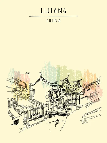 Lijiang China cartão postal de viagem vintage — Vetor de Stock