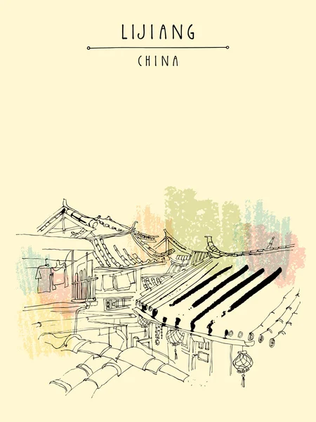 Lijiang China Vintage reizen briefkaart — Stockvector