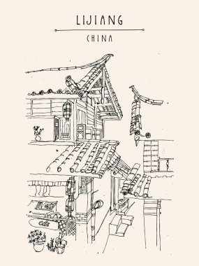 Lijiang Çin vintage seyahat kartpostal