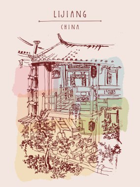 Lijiang Çin vintage seyahat kartpostal