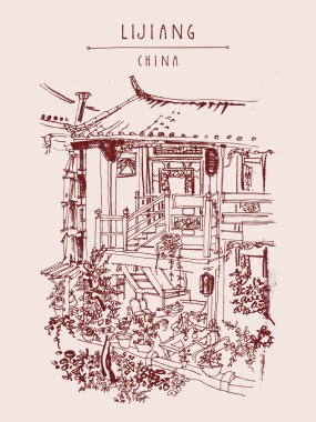 Lijiang Çin vintage seyahat kartpostal