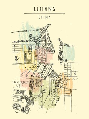 Lijiang Çin vintage seyahat kartpostal