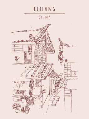 Lijiang Çin vintage seyahat kartpostal
