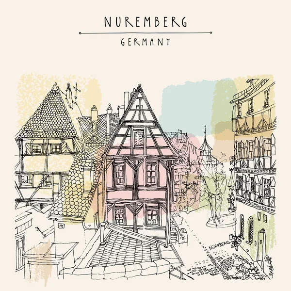 Nürnberg Deutschland Oldtimer Postkarte — Stockvektor