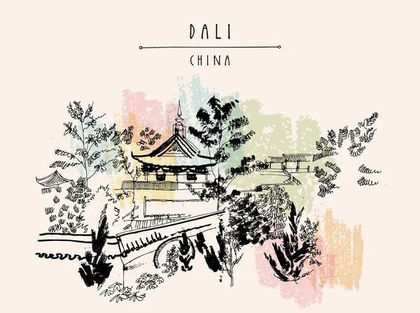 Templo chino en Dalí, provincia de Yunnan — Archivo Imágenes Vectoriales