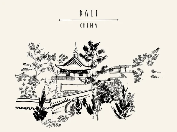 Templo chino en Dalí, provincia de Yunnan — Vector de stock