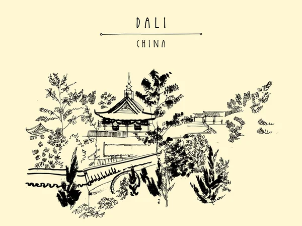 Templo chino en Dalí, provincia de Yunnan — Archivo Imágenes Vectoriales