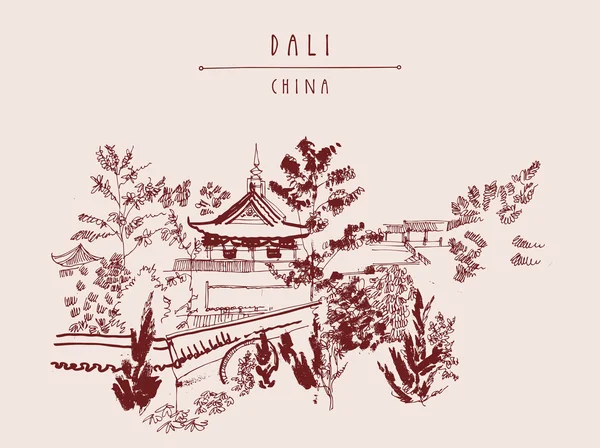 Templo chino en Dalí, provincia de Yunnan , — Vector de stock