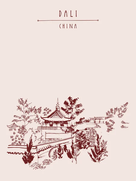 Китайский храм в Дали, провинция Юньнань — стоковый вектор