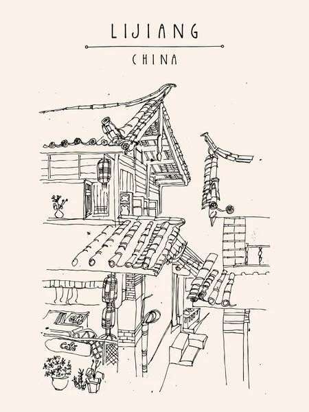 Винтажная открытка Лицзян Китай — стоковый вектор