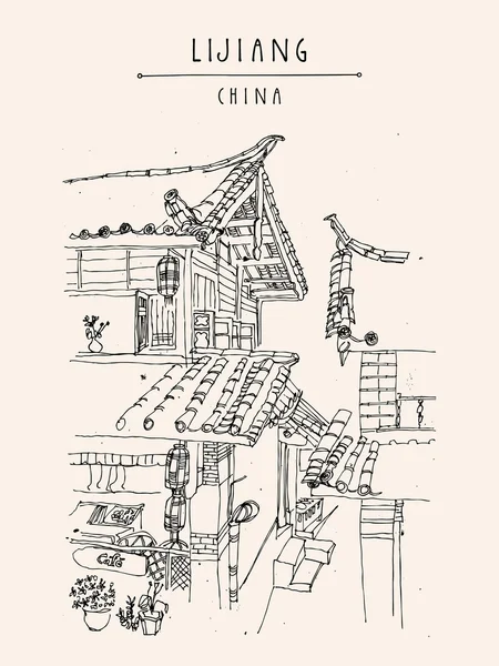 Lijiang China cartão postal de viagem vintage —  Vetores de Stock