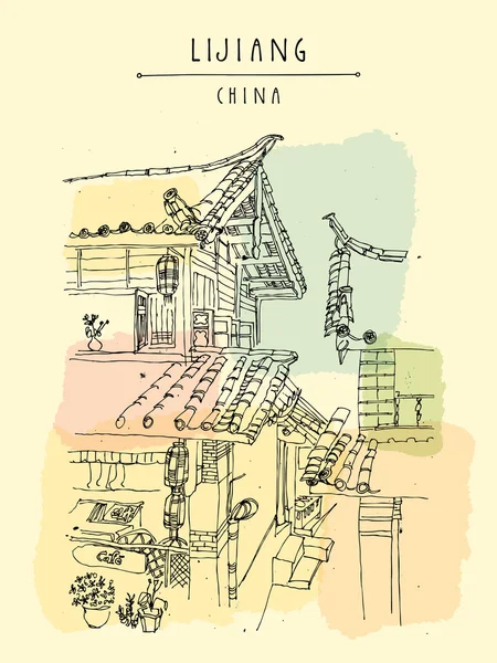 Lijiang China tarjeta postal de viaje vintage — Archivo Imágenes Vectoriales