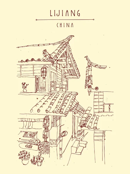 Lijiang Kina Vintage rese vykort — Stock vektor