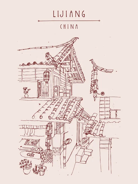 Lijiang Cina cartolina di viaggio vintage — Vettoriale Stock
