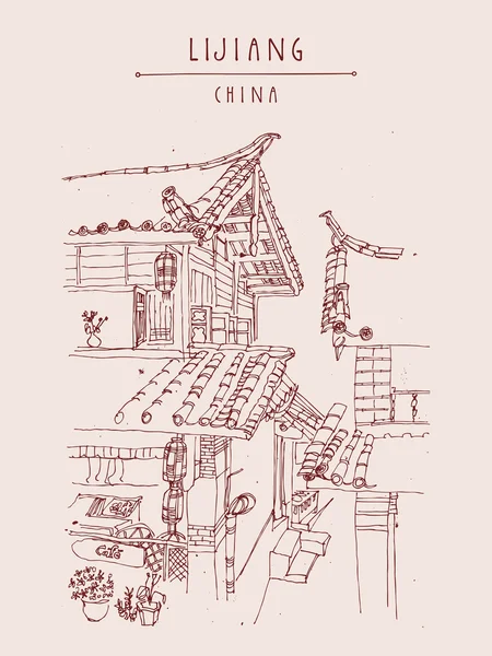 Lijiang China tarjeta postal de viaje vintage — Archivo Imágenes Vectoriales