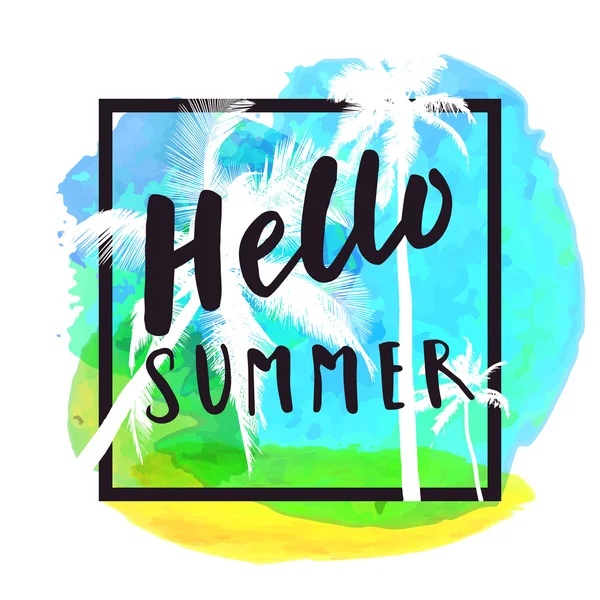 Hello Summer. Modern calligraphic — Stok Vektör