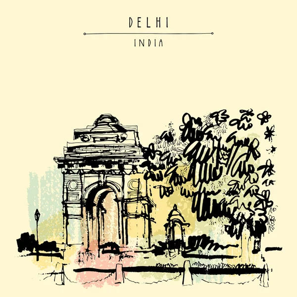 Tekintettel India Gate in Delhi, India. — Stock Vector