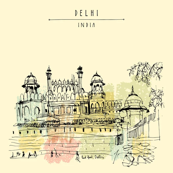 Red Fort in Delhi, India. — Stock Vector