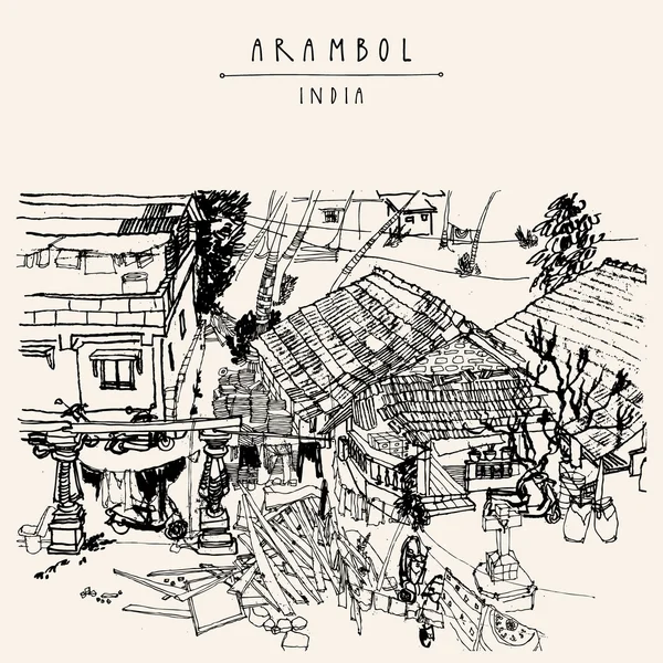 Arambol Goa India briefkaart — Stockvector
