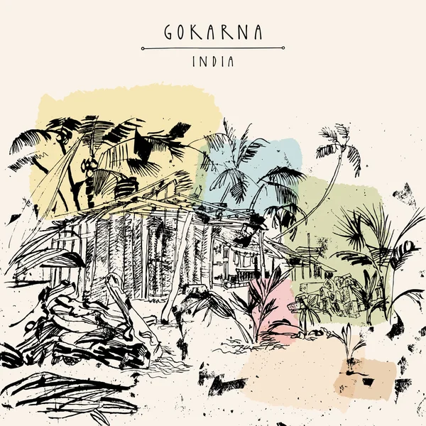 Pohlednice z Indie-Gokarna Karnataka — Stockový vektor