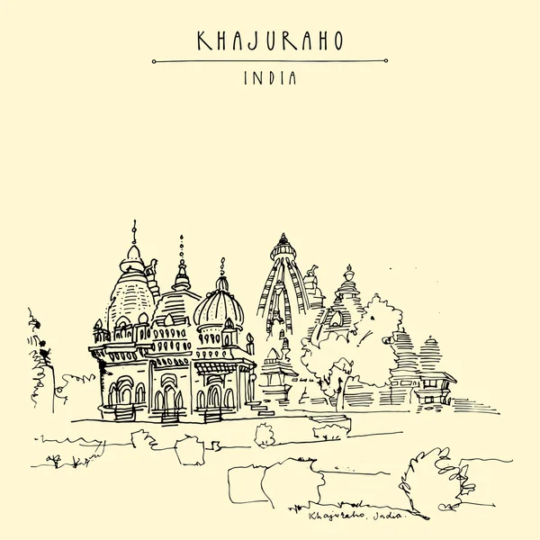 Oude hindoetempels in Khajuraho — Stockvector