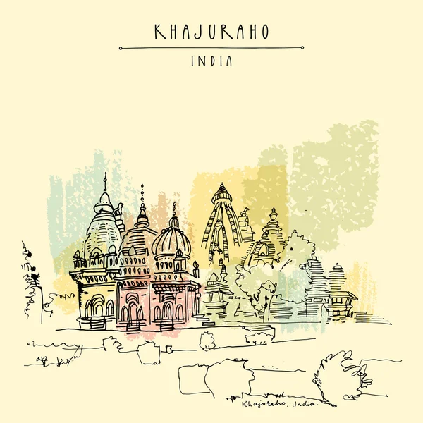 Kuil Hindu kuno di Khajuraho - Stok Vektor