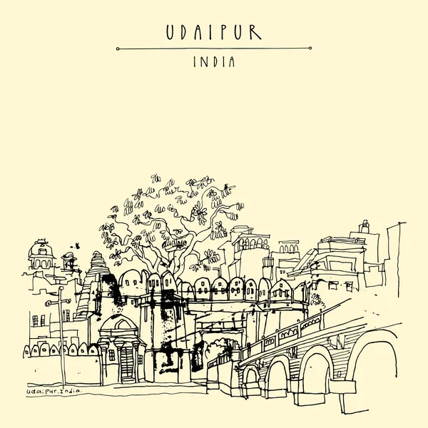 Vista de Udaipur, Rajastán, India . — Archivo Imágenes Vectoriales