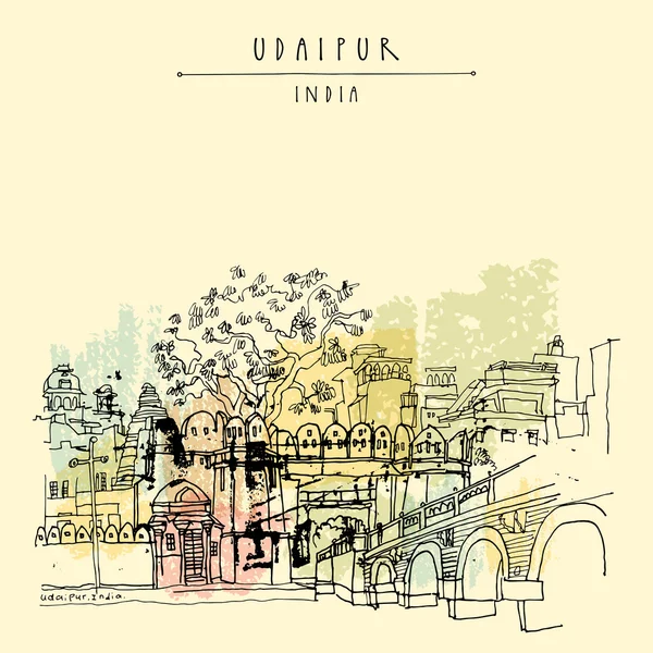 Widok na Udaipur, Rajasthan, Indie. — Wektor stockowy