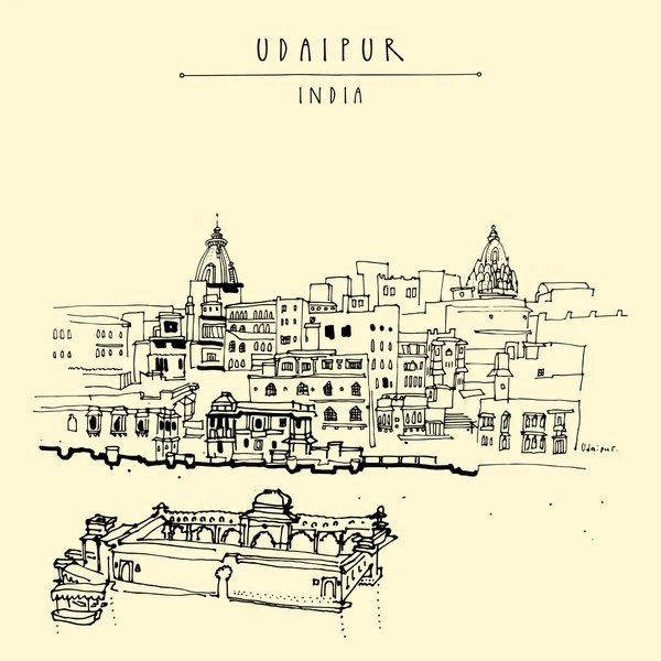 Widok na Udaipur, Rajasthan, Indie. — Wektor stockowy