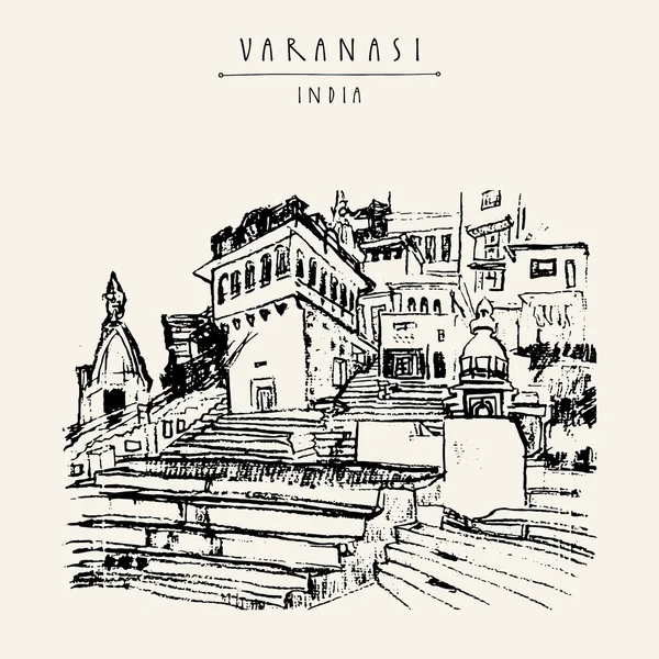 Ghat en Varanasi, India . — Vector de stock