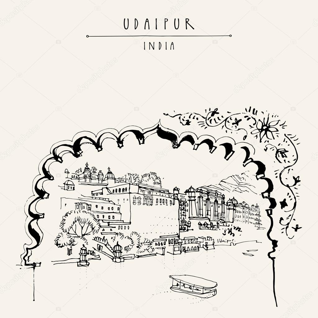 Sketch Udaipur Palace India Vector Illustration Stock Vector Royalty Free  737837509  Shutterstock