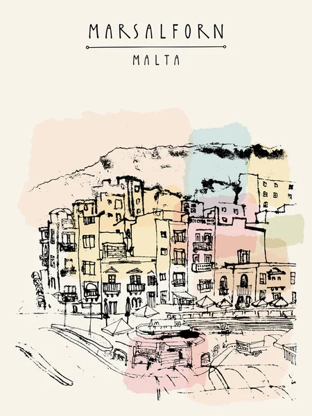 Marsalforn, isola di Gozo, Malta . — Vettoriale Stock