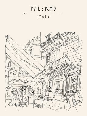 Street cafe in Palermo, Sicily clipart