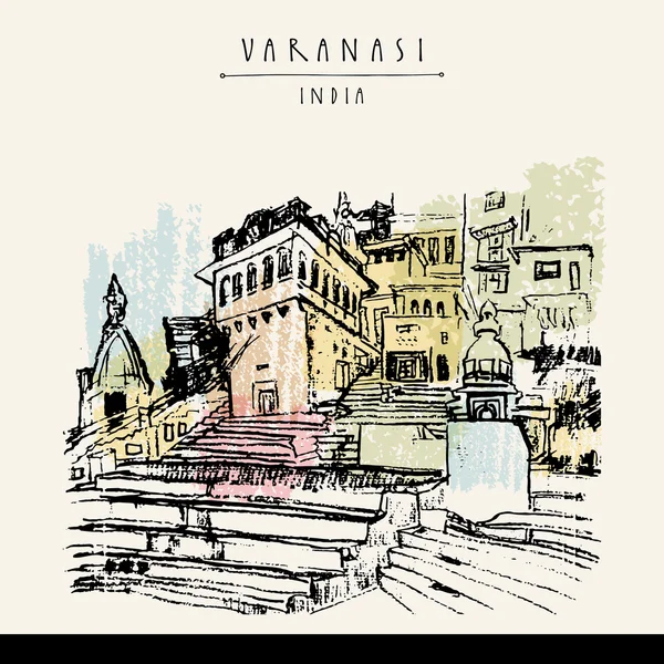 Ghat en Varanasi, India . — Vector de stock