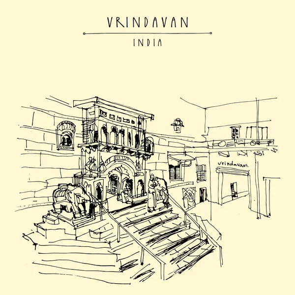 Vista de la ciudad santa de Vrindavan — Vector de stock