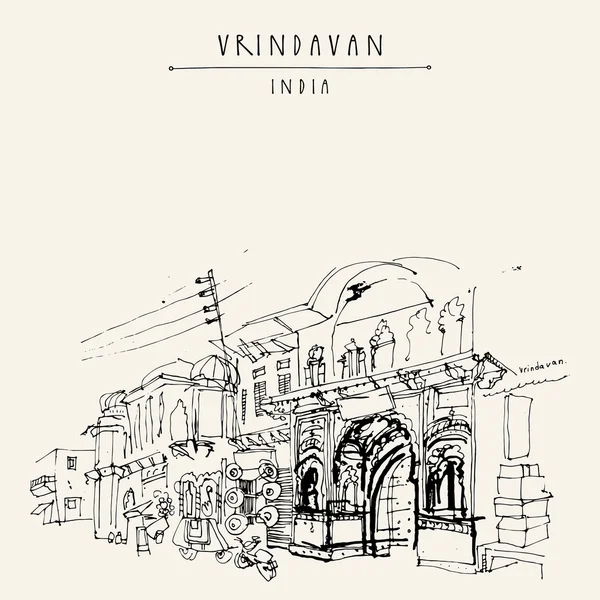 Blick auf die heilige Stadt Vrindavan — Stockvektor