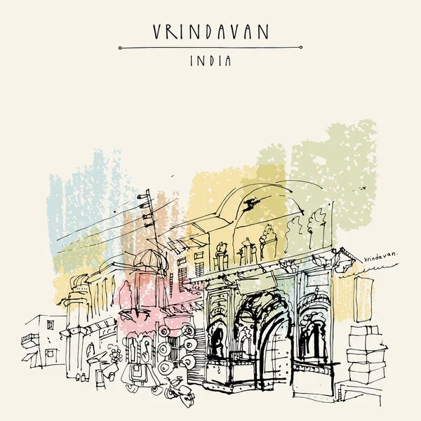 Vista da cidade sagrada de Vrindavan — Vetor de Stock