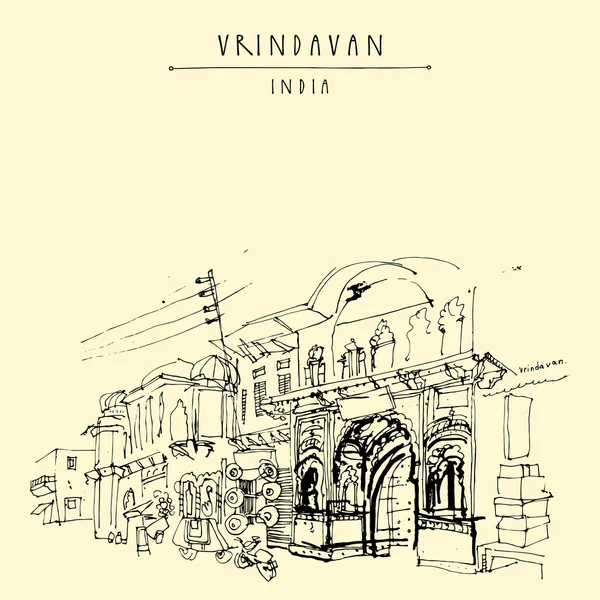 Vista de la ciudad santa de Vrindavan — Vector de stock