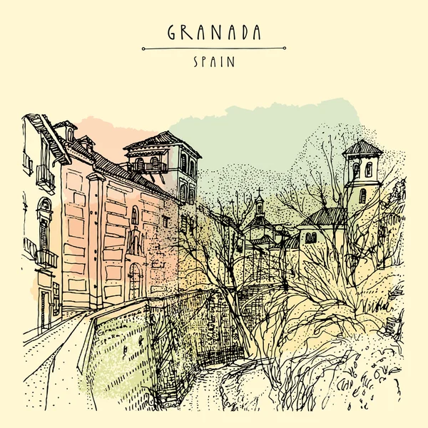 Granada Spai, postal vintage — Vector de stock